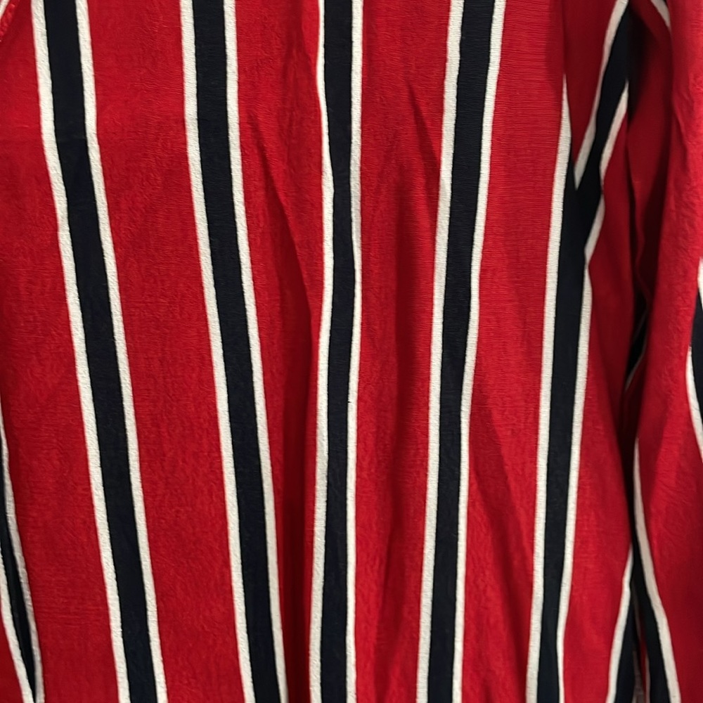 Women Red Striped Button Down Shirt - Picture 6 of 8